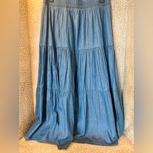 Michael Kors soft lightweight Blue denim Tiered Skirt boho peasant Cotton NWOT